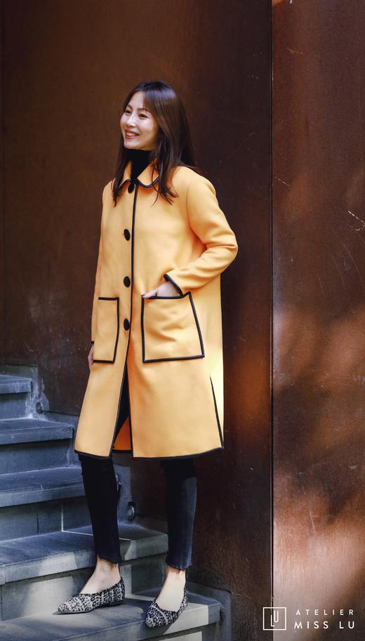 AtelierMissLu / Nuria-奶蜜黄撞色口袋羊毛长外套 商品图1