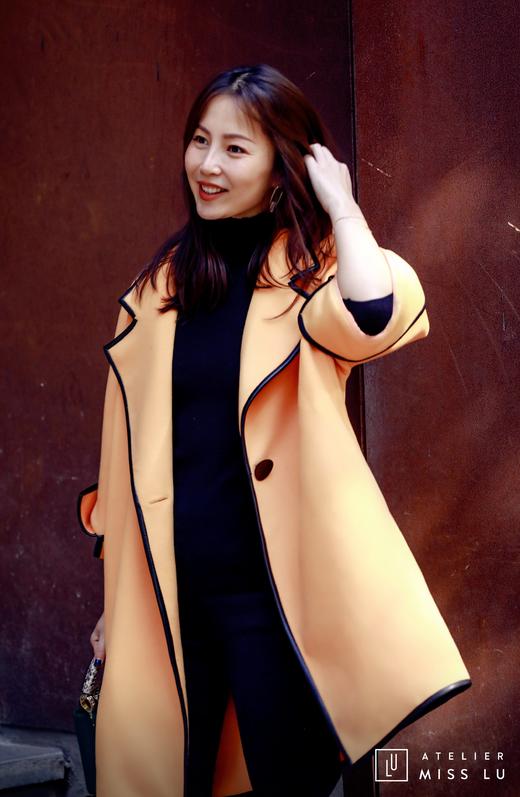 AtelierMissLu / Mirna-奶蜜黄撞色翻领羊毛长外套 商品图7