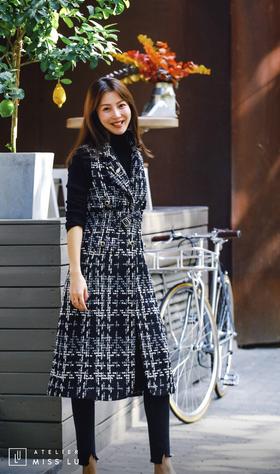 AtelierMissLu / Odete-黑白粗呢格修身长马甲