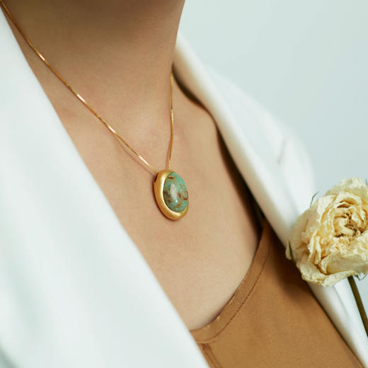 醍醐 思金拉措系列 椭圆天然松石项链耳饰套装藏式气质饰品 商品图3