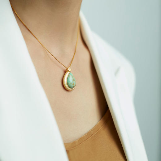 醍醐 思金拉措系列 水滴天然松石项链耳饰套装 藏式饰品 925银 商品图1