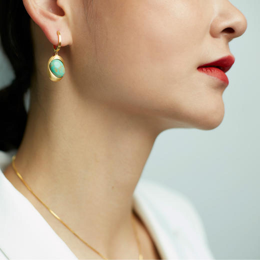 醍醐 思金拉措系列 椭圆天然松石项链耳饰套装藏式气质饰品 商品图2