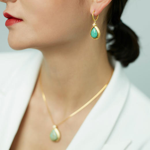 醍醐 思金拉措系列 水滴天然松石项链耳饰套装 藏式饰品 925银 商品图2