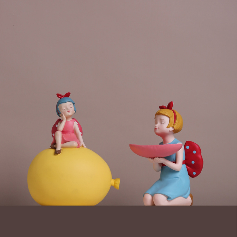 新品粉色吹泡泡女孩树脂摆件