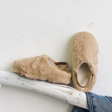 儿童毛毛鞋 2019秋冬季新款纯色简约女孩室内休闲半拖毛绒鞋棉鞋