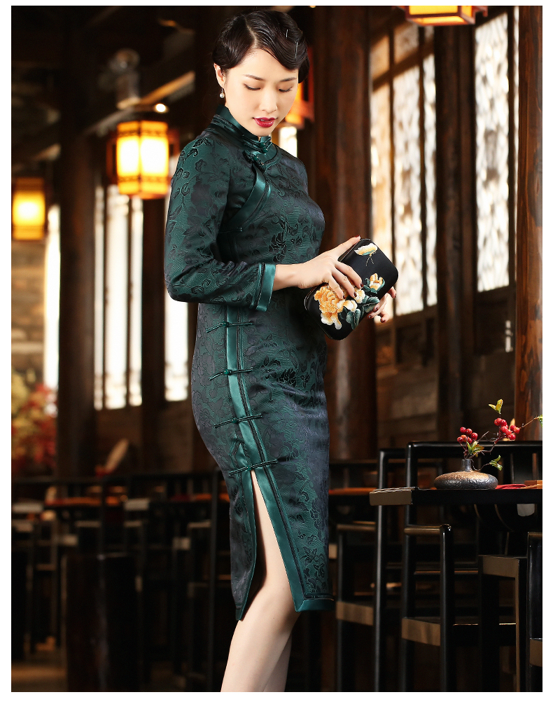 e-2048 玺玥真丝花罗夹棉冬款旗袍 - 玺玥国风女装旗舰店