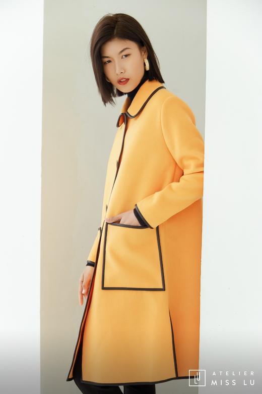 AtelierMissLu / Nuria-奶蜜黄撞色口袋羊毛长外套 商品图5
