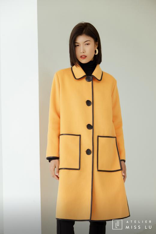 AtelierMissLu / Nuria-奶蜜黄撞色口袋羊毛长外套 商品图9