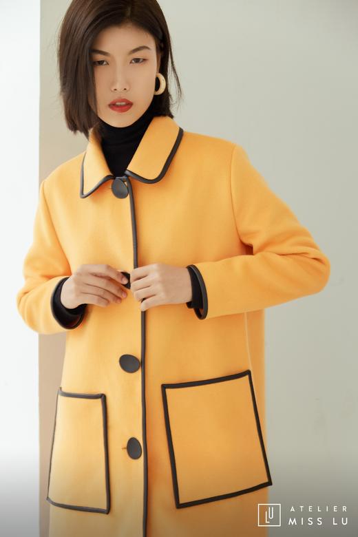 AtelierMissLu / Nuria-奶蜜黄撞色口袋羊毛长外套 商品图7