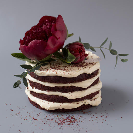 「胭脂」定制插花红丝绒裸蛋糕 商品图0