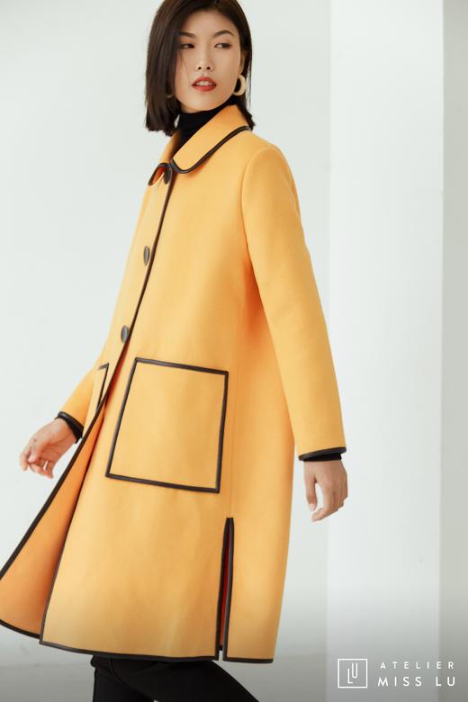 AtelierMissLu / Nuria-奶蜜黄撞色口袋羊毛长外套 商品图10