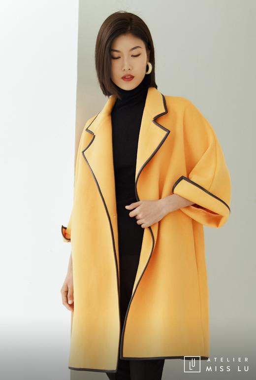 AtelierMissLu / Mirna-奶蜜黄撞色翻领羊毛长外套 商品图10