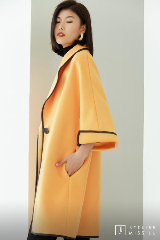 AtelierMissLu / Mirna-奶蜜黄撞色翻领羊毛长外套 商品图11