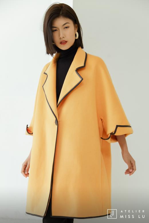 AtelierMissLu / Mirna-奶蜜黄撞色翻领羊毛长外套 商品图13
