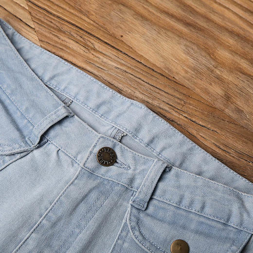 裂帛2018春新款中腰镂空刺绣水洗学生下装牛仔裤波浪花边九分裤女