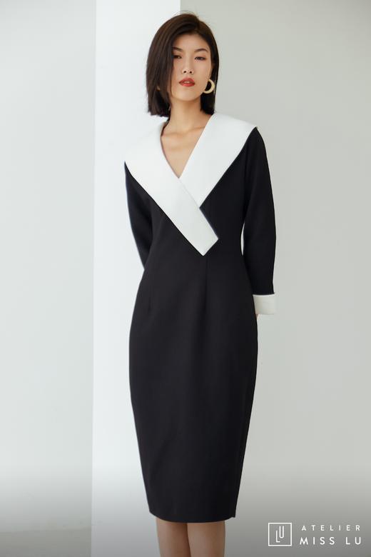 AtelierMissLu / Odelette-黑白翻领复古连身裙 商品图3