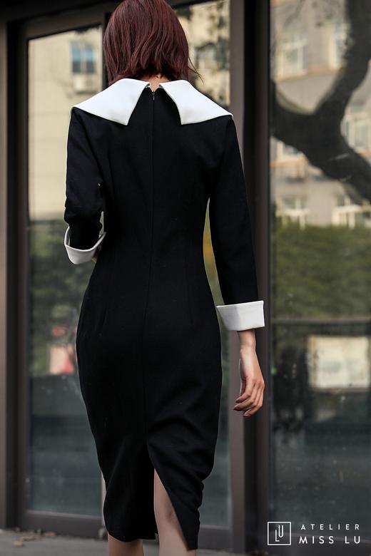 AtelierMissLu / Odelette-黑白翻领复古连身裙 商品图11