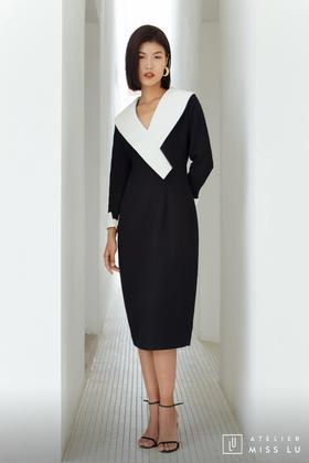AtelierMissLu / Odelette-黑白翻领复古连身裙