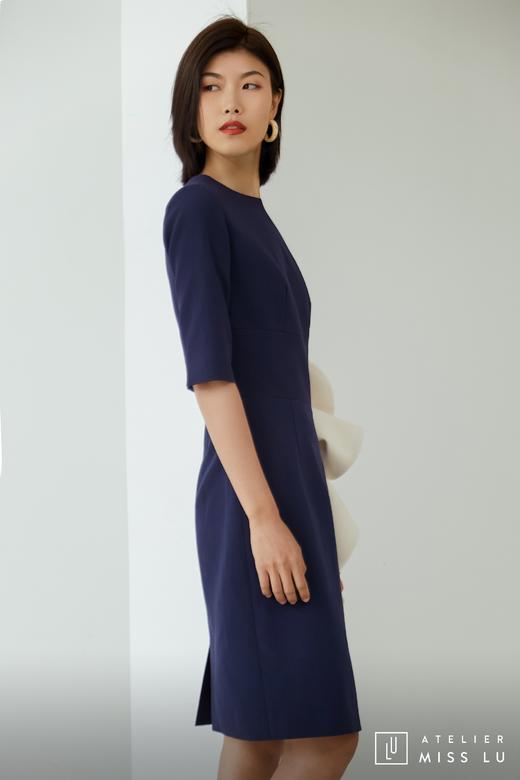 AtelierMissLu / Nora-藏青拼白腰侧褶皱装饰连身裙 商品图10