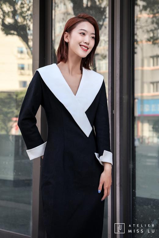 AtelierMissLu / Odelette-黑白翻领复古连身裙 商品图10
