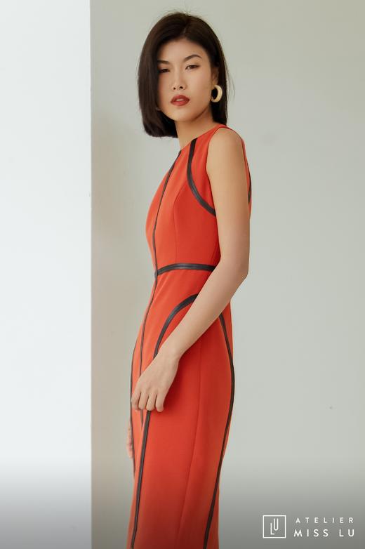 AtelierMissLu / Rosa-枫叶红黑边装饰修身连身裙 商品图8