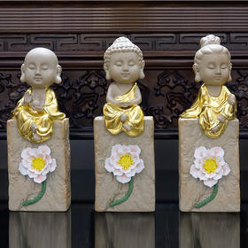 天一书局出品 西方三圣佛像陶瓷贴金摆件 传统工艺品佛像