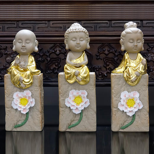 天一书局出品 西方三圣佛像陶瓷贴金摆件 传统工艺品佛像 商品图0