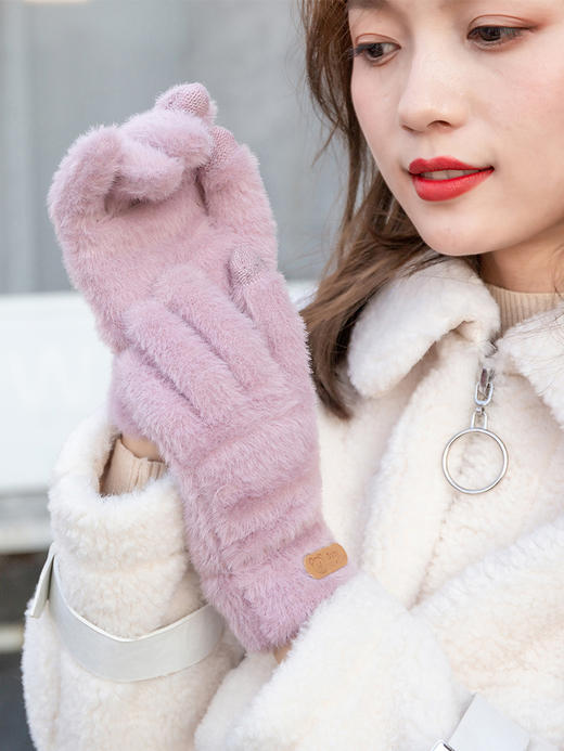 手套女冬可爱学生冬季猫咪保暖加绒加厚韩版触屏情侣毛线冬天骑行