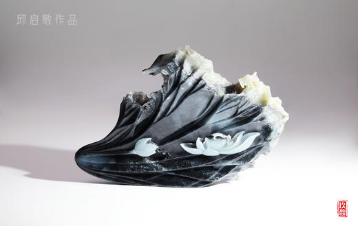 和田玉（青花）摆件--菡萏香销翠叶残 （邱启敬）280g 商品图0