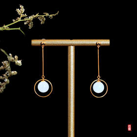 18K玫瑰金和田玉（白玉）玉珠耳饰  8mm/总长40mm