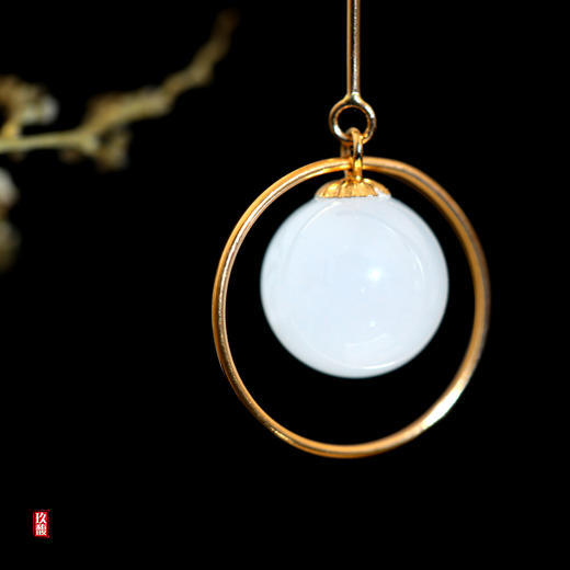 18K玫瑰金和田玉（白玉）玉珠耳饰  8mm/总长40mm 商品图1