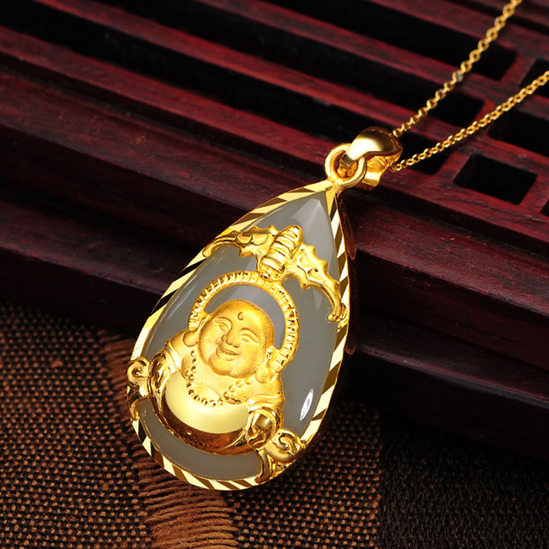 中银金行金镶玉吊坠黄金吊坠足金吊坠金佛吊坠和田玉吊坠黄金镶和田玉