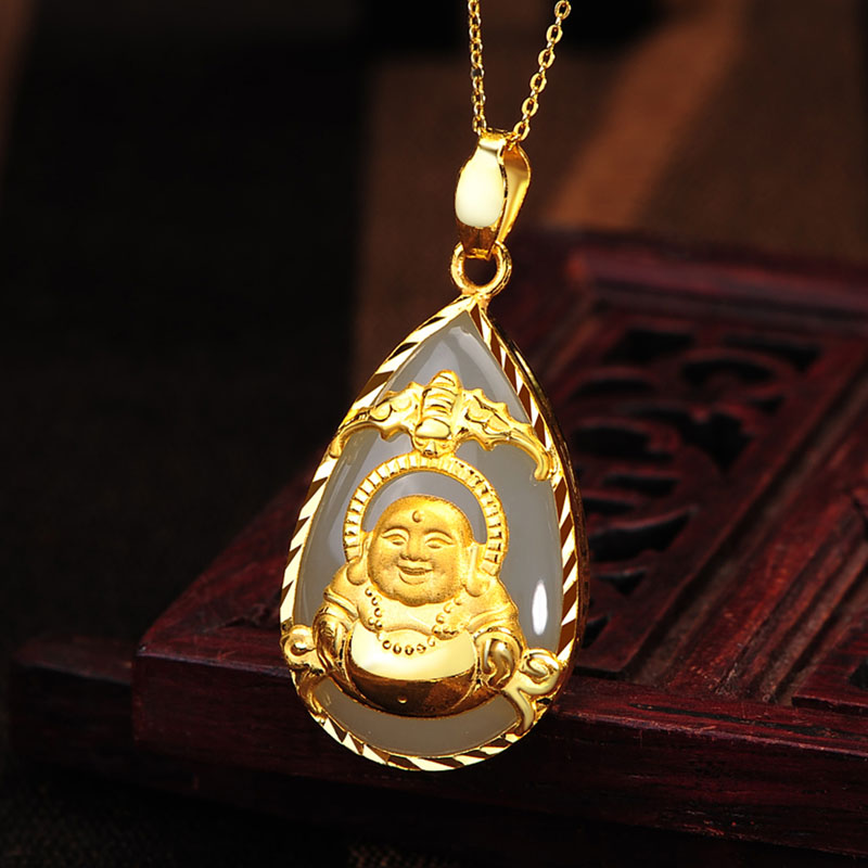 中银金行金镶玉吊坠黄金吊坠足金吊坠金佛吊坠和田玉吊坠黄金镶和田玉