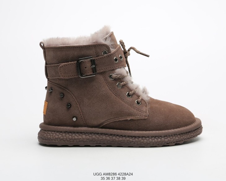 ugg am8268 2019皮带扣系带铆钉短靴保暖雪地靴女加厚防滑马丁靴