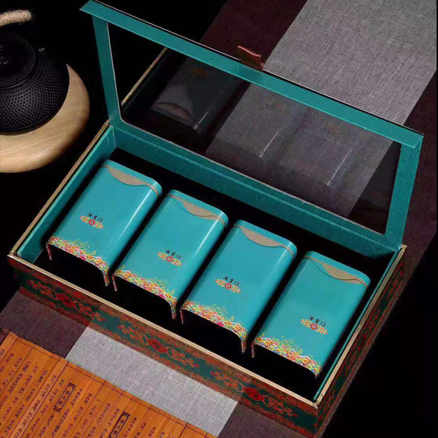 礼盒一套36元, 一件14套, 一件504元,满堂红蓝色四合一茶叶礼盒