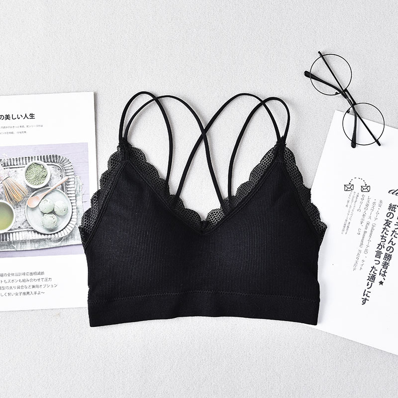 纯色时尚百搭交叉美背蕾丝吊带文胸qt-6637【文胸】