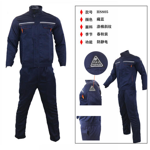 【喆安达 HS805款】防静电涤棉斜纹工作服套装-藏蓝 春秋装 商品图0