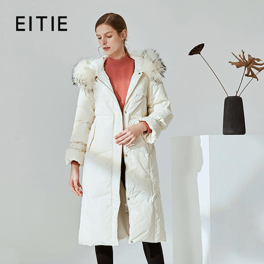 故障 EITIE爱特爱冬季纯色宽松毛领连帽加厚羽绒服女中长款6011707 商品图2