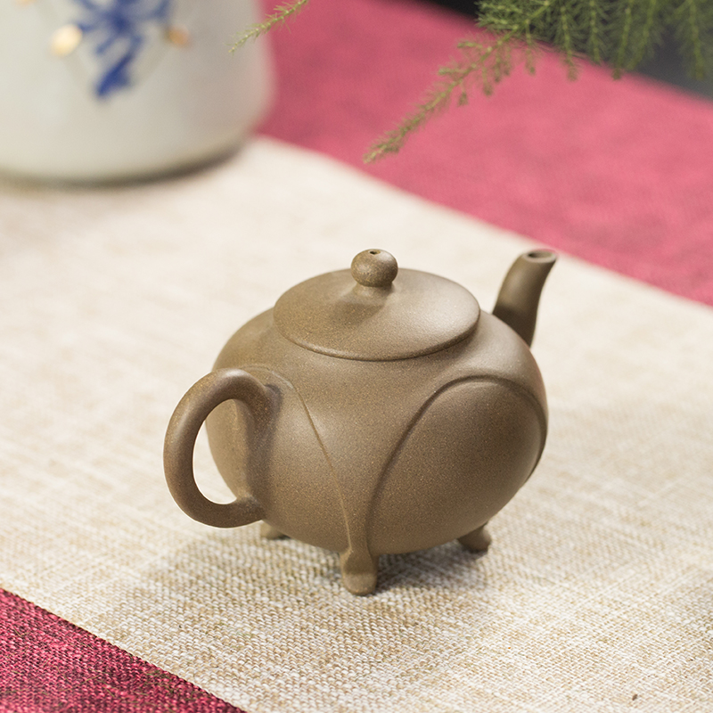 【青山精选】宜兴正宗紫砂段泥四足鼎立仿生器手作小品紫砂壶 (90cc