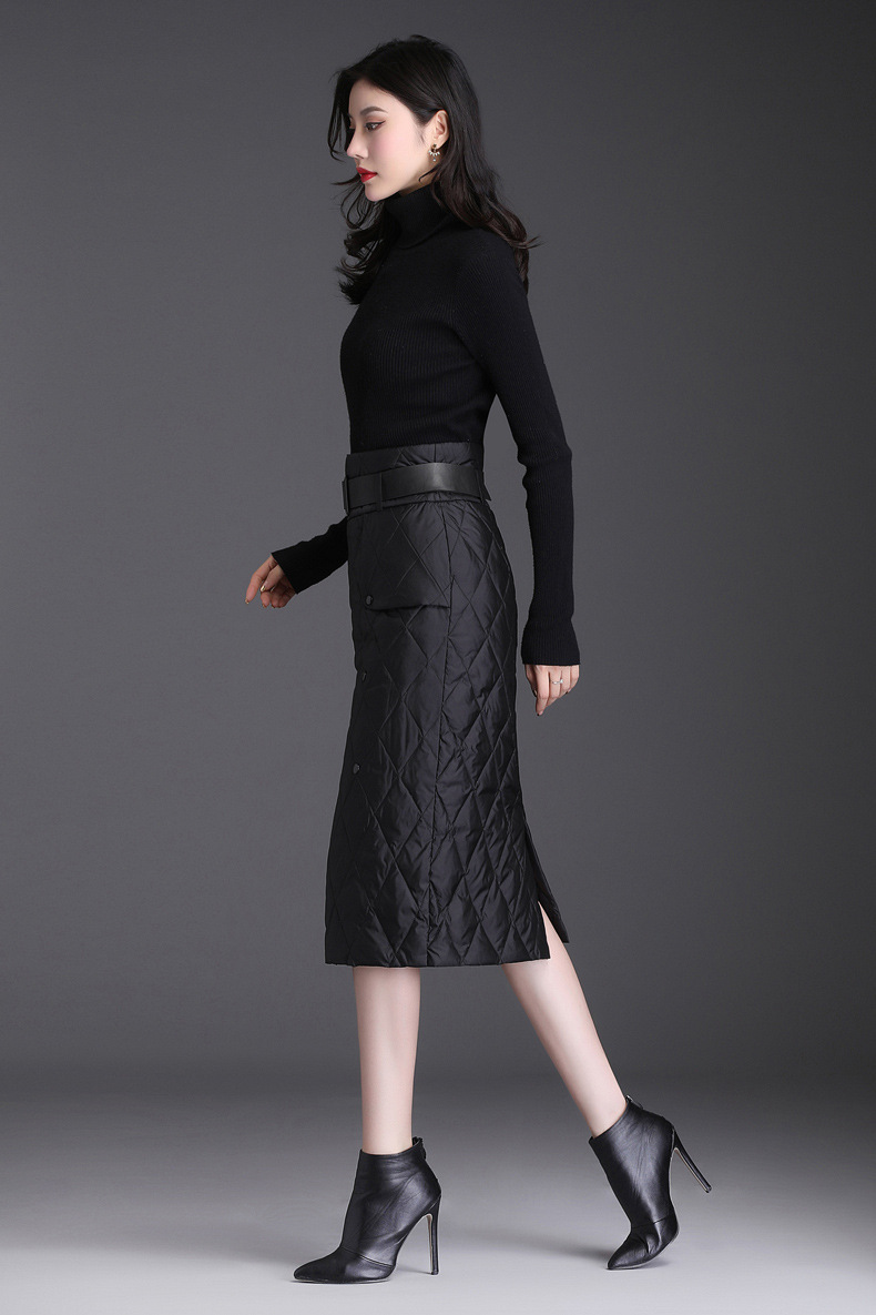 ht-9151羽绒棉裙半身裙女中长款显瘦包臀裙2019冬裙保暖