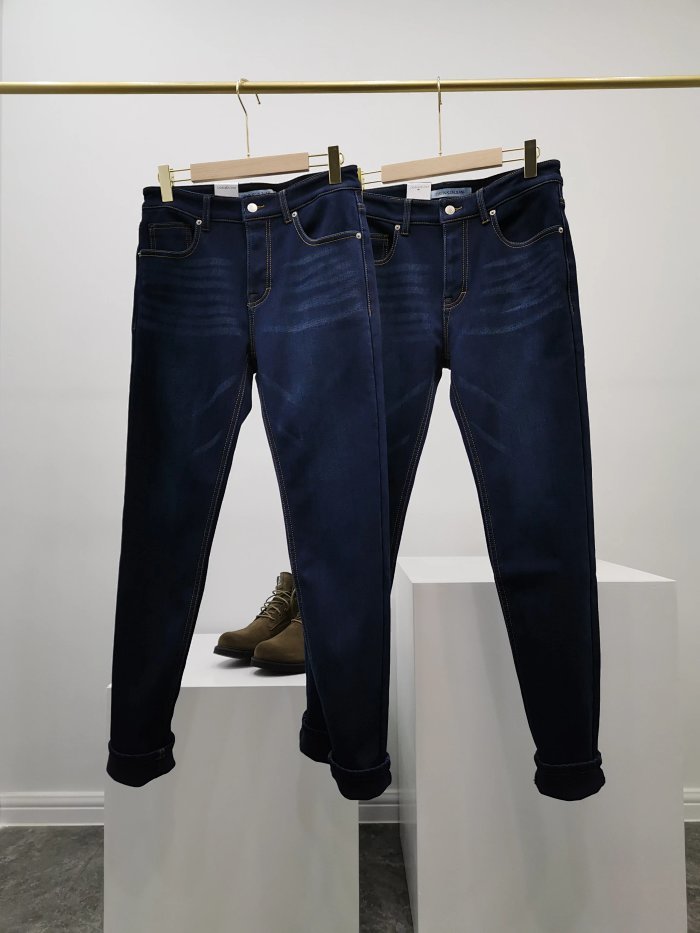 最新黑标 莱卡弹力牛仔复合摇粒绒防风锁温加绒加厚男士小直筒牛仔裤