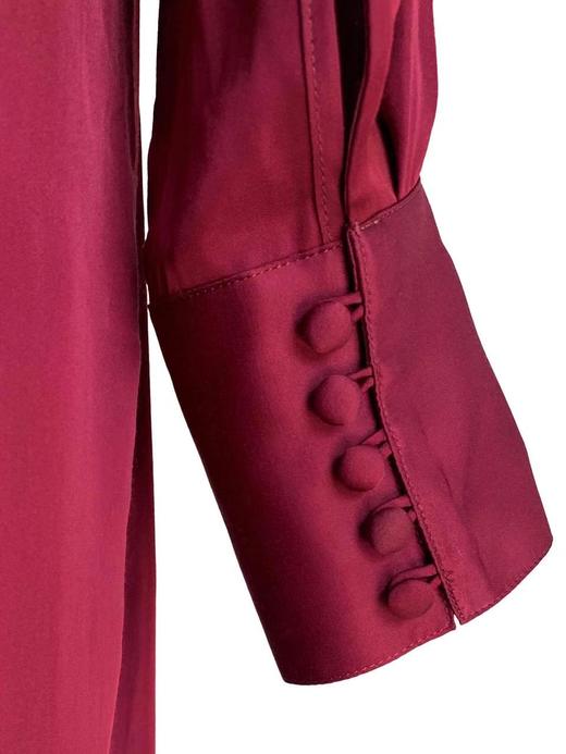 TYNVIE 复古宫廷袖拼色裙摆V领连衣裙 - 酒红拼三文鱼橘 商品图5