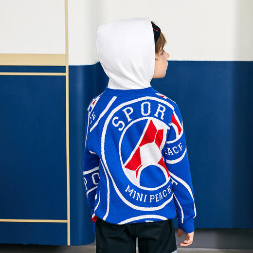 minipeace太平鸟童装男童圆领套头毛衣春秋新款撞色足球上衣潮