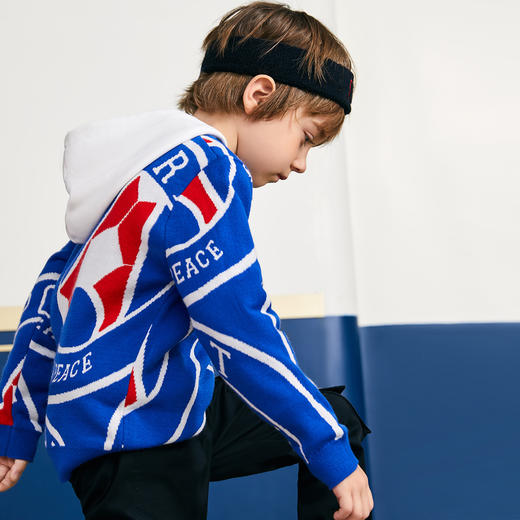 minipeace太平鸟童装男童圆领套头毛衣春秋新款撞色足球上衣潮