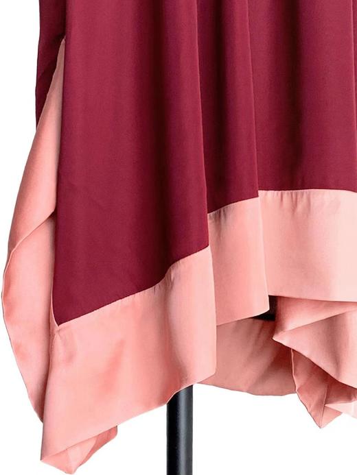 TYNVIE 复古宫廷袖拼色裙摆V领连衣裙 - 酒红拼三文鱼橘 商品图6