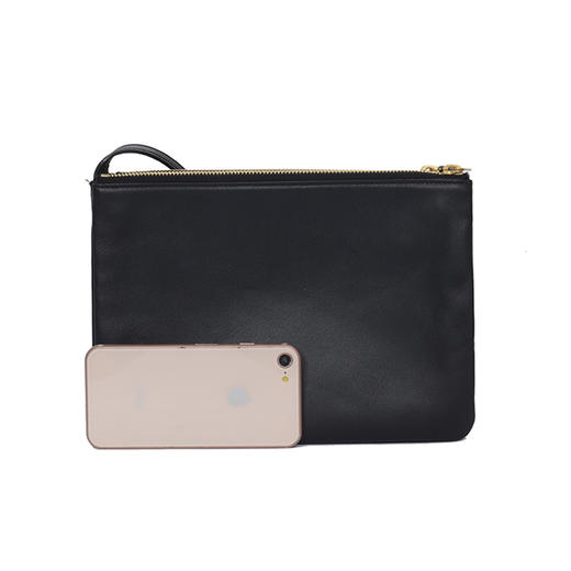 celine 思琳 trio 经典款黑色光面皮大号肩背包