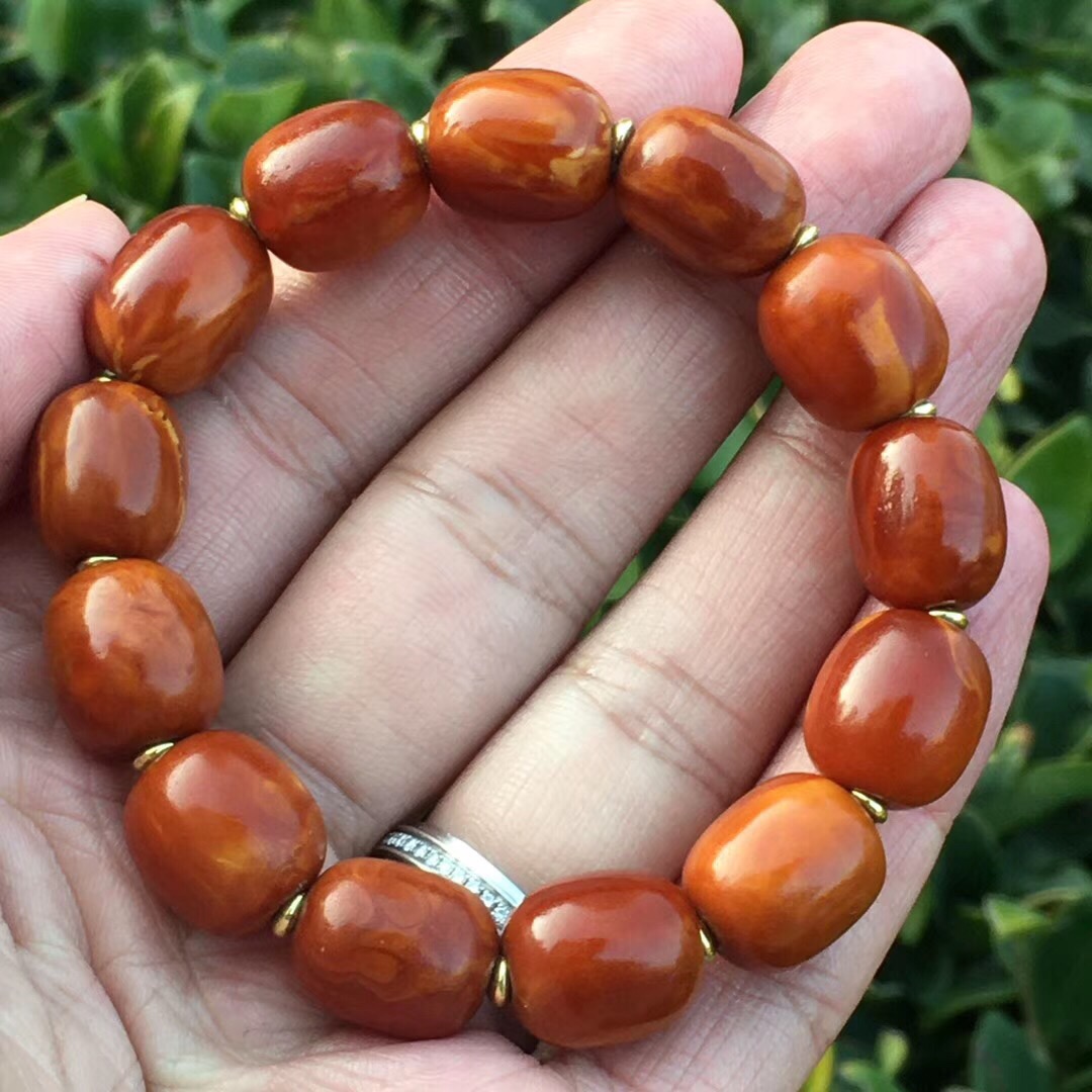 天然西亚老花蜡桶珠手串 克重20.