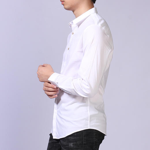 【门店发货】潮流前线2019秋季新男士纯色圆领休闲商务长袖衬衫潮