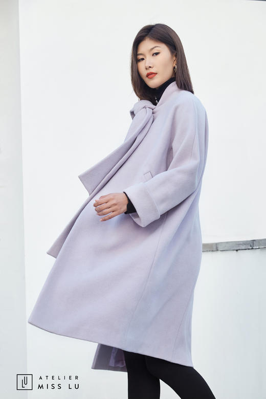 AtelierMissLu / Lavanda-系带蝴蝶结香芋紫大衣 商品图9