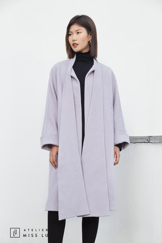 AtelierMissLu / Lavanda-系带蝴蝶结香芋紫大衣 商品图14